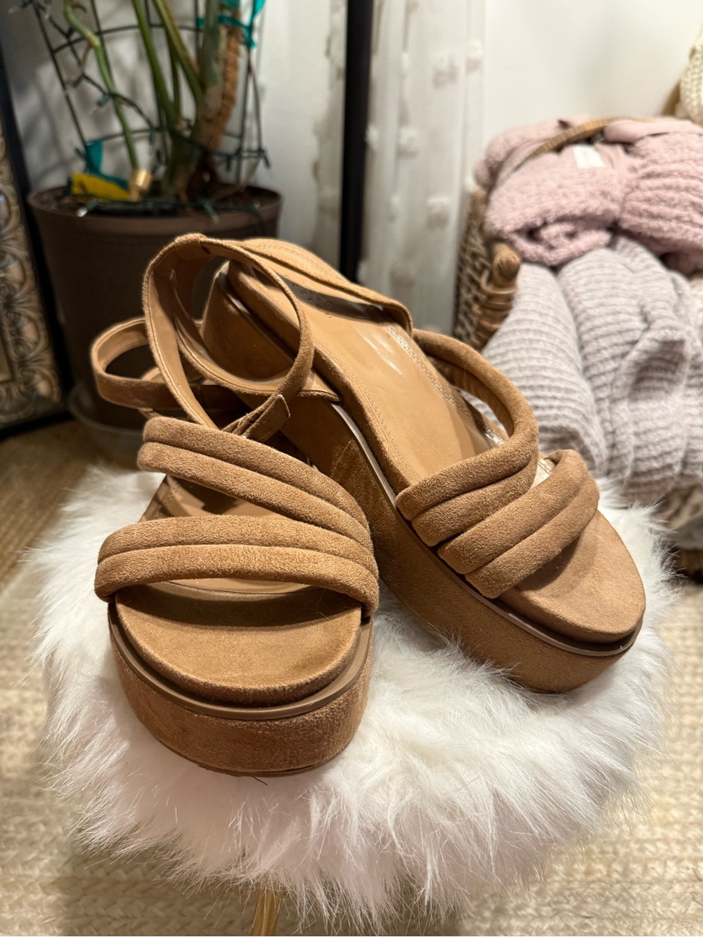 ASOS Tan Suede Platform Strappy Sandals